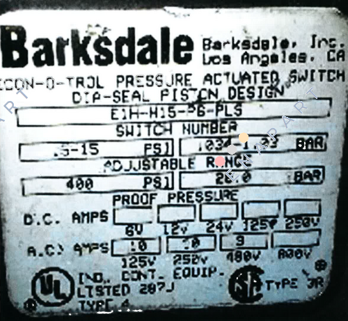 E1H-H15-P6-PLS Pressostat Econ-O-Trol, modèle à boîtier, plage de 15 psi