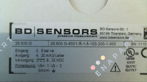 26.600 G-6001-R-1-5-100-200-1-000 émetteur de pression
