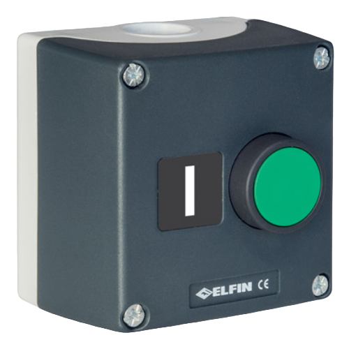 Guarded push-button, green, with enclosure