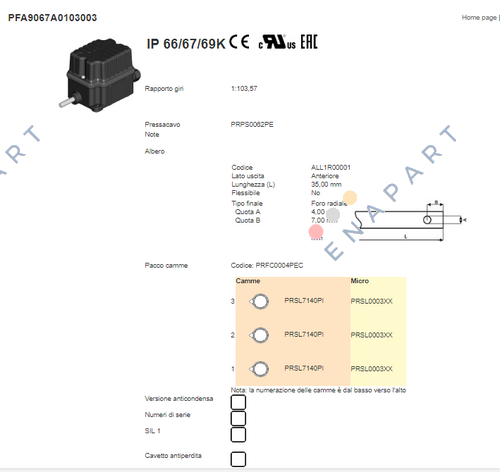 PFA9067A0103003 INTERRUPTEUR DE LIMITE DE VIRAGE DE BASE